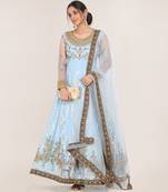 Light-blue embroidered net salwar