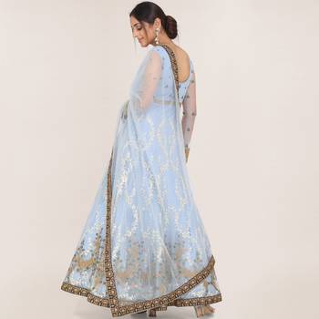 Light-blue embroidered net salwar 2
