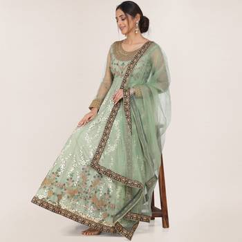 Light-olive embroidered net salwar 1