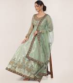 Light-olive embroidered net salwar