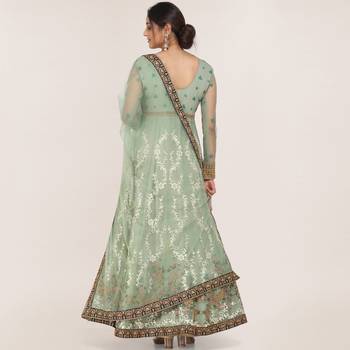 Light-olive embroidered net salwar 2