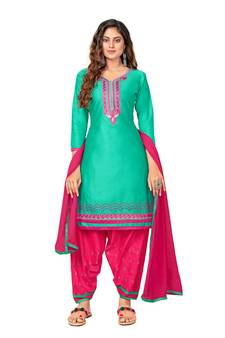 Women'S Turquoise Jam Cotton Embroidered Salwar Suit