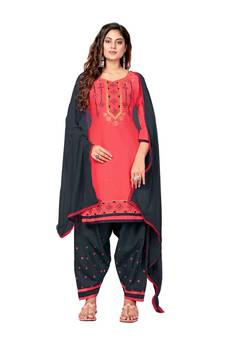 Women'S Pink Jam Cotton Embroidered Salwar Suit