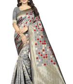 Grey woven art silk saree with blouse