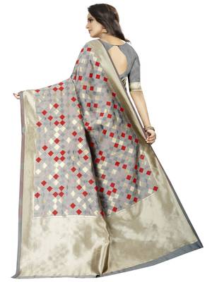 Grey woven art silk saree with blouse 3