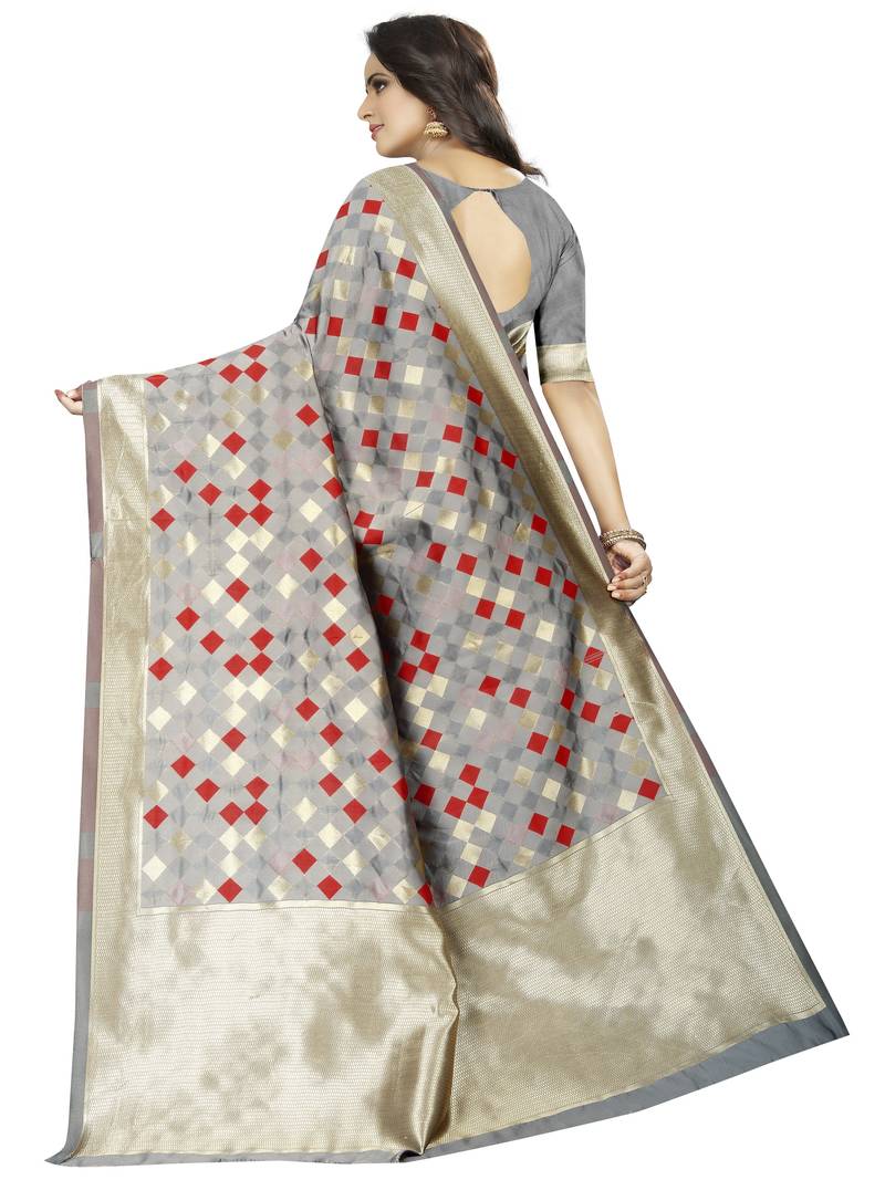 Grey woven art silk saree with blouse