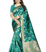 green woven art silk saree with blouse