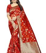 Red woven art silk saree with blouse