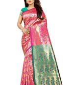 green woven art silk saree with blouse