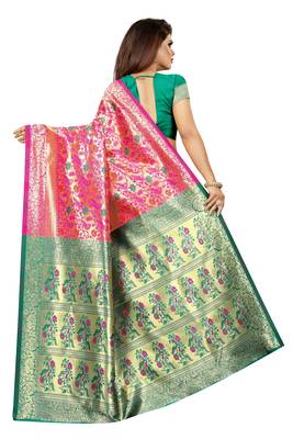 green woven art silk saree with blouse 3