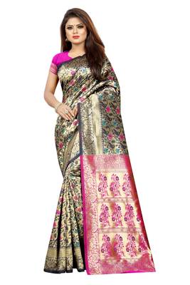 Pink woven art silk saree with blouse 1