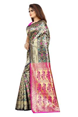 Pink woven art silk saree with blouse 2