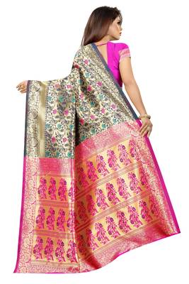 Pink woven art silk saree with blouse 3