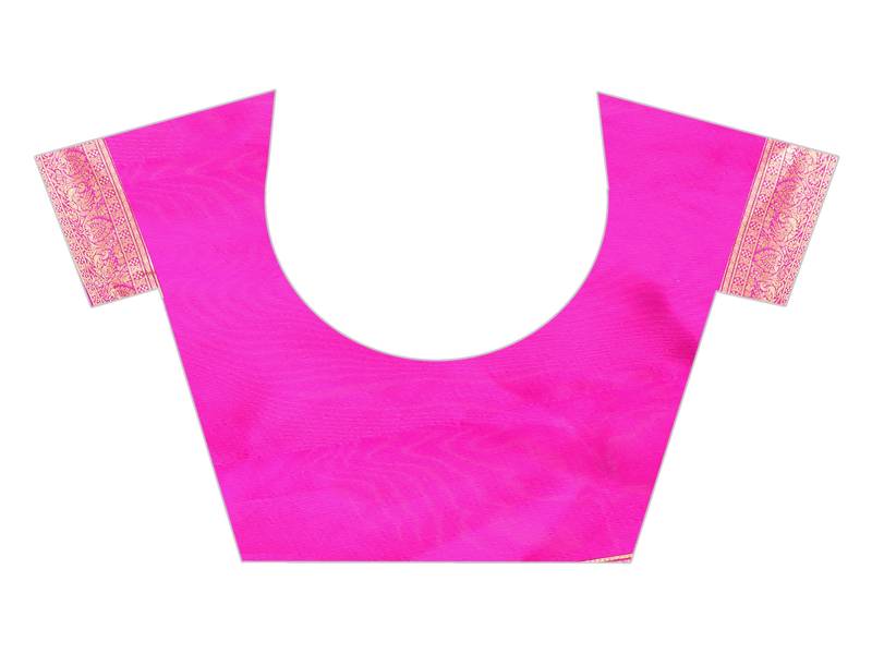 Pink woven art silk saree with blouse
