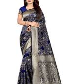 blue woven art silk saree with blouse