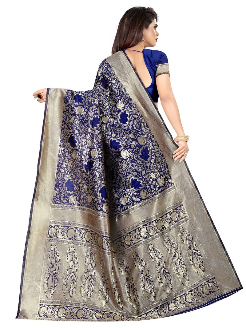 blue woven art silk saree with blouse