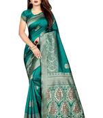 green woven art silk saree with blouse