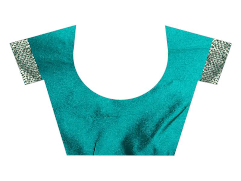 green woven art silk saree with blouse