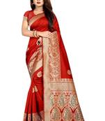 Red woven art silk saree with blouse