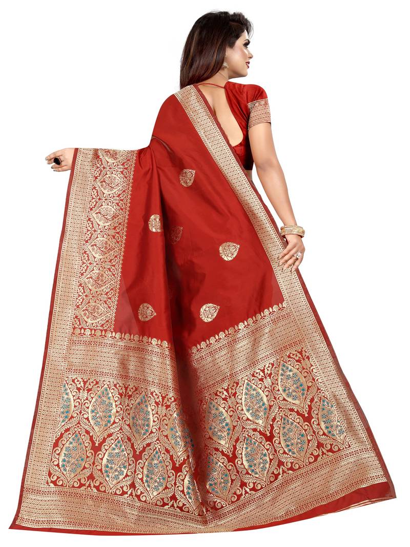 Red woven art silk saree with blouse