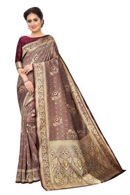 Maroon woven art silk saree with blouse 1