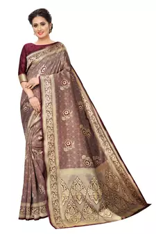 Maroon woven art silk saree with blouse