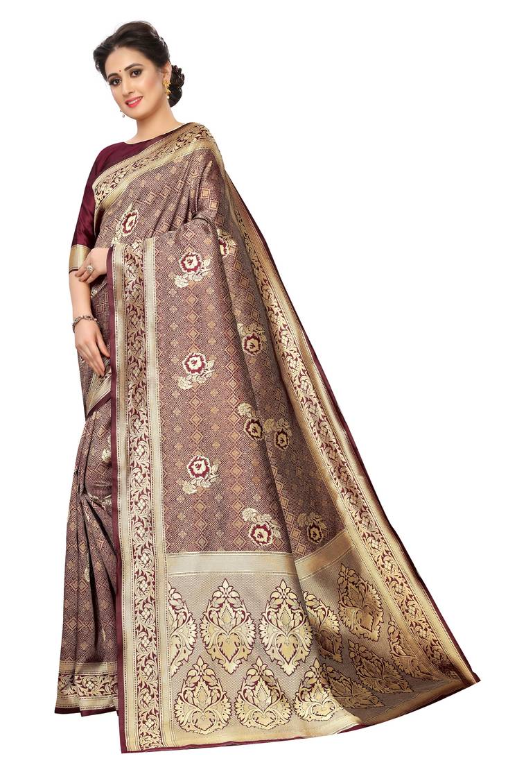 Maroon woven art silk saree with blouse