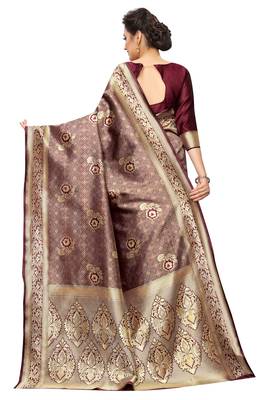 Maroon woven art silk saree with blouse 3