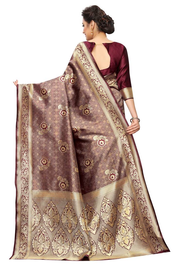Maroon woven art silk saree with blouse