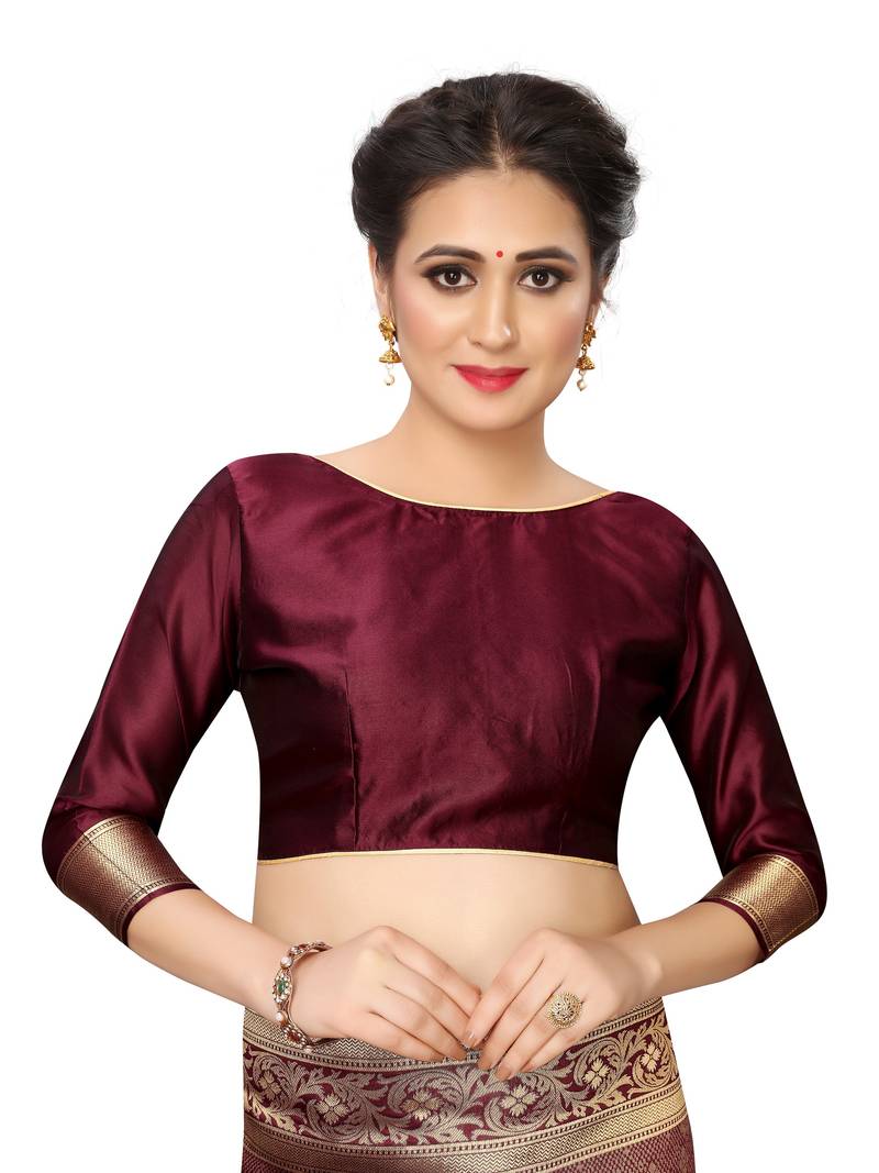 Maroon woven art silk saree with blouse