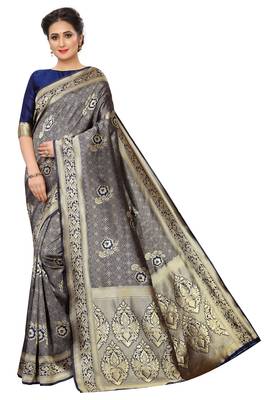 blue woven art silk saree with blouse 1