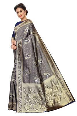 blue woven art silk saree with blouse 2