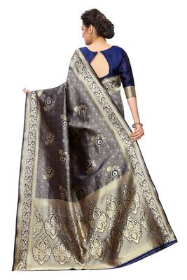 blue woven art silk saree with blouse 3