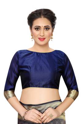 blue woven art silk saree with blouse 4