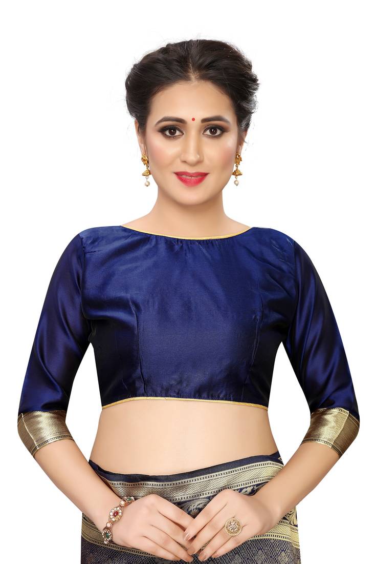 blue woven art silk saree with blouse