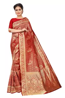 Red woven art silk saree with blouse