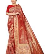 Red woven art silk saree with blouse