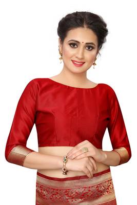 Red woven art silk saree with blouse 4
