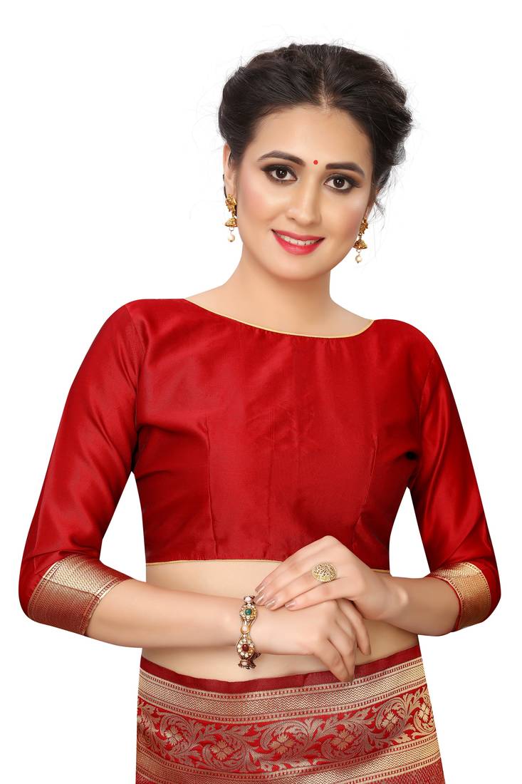 Red woven art silk saree with blouse