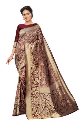 Maroon woven art silk saree with blouse 1