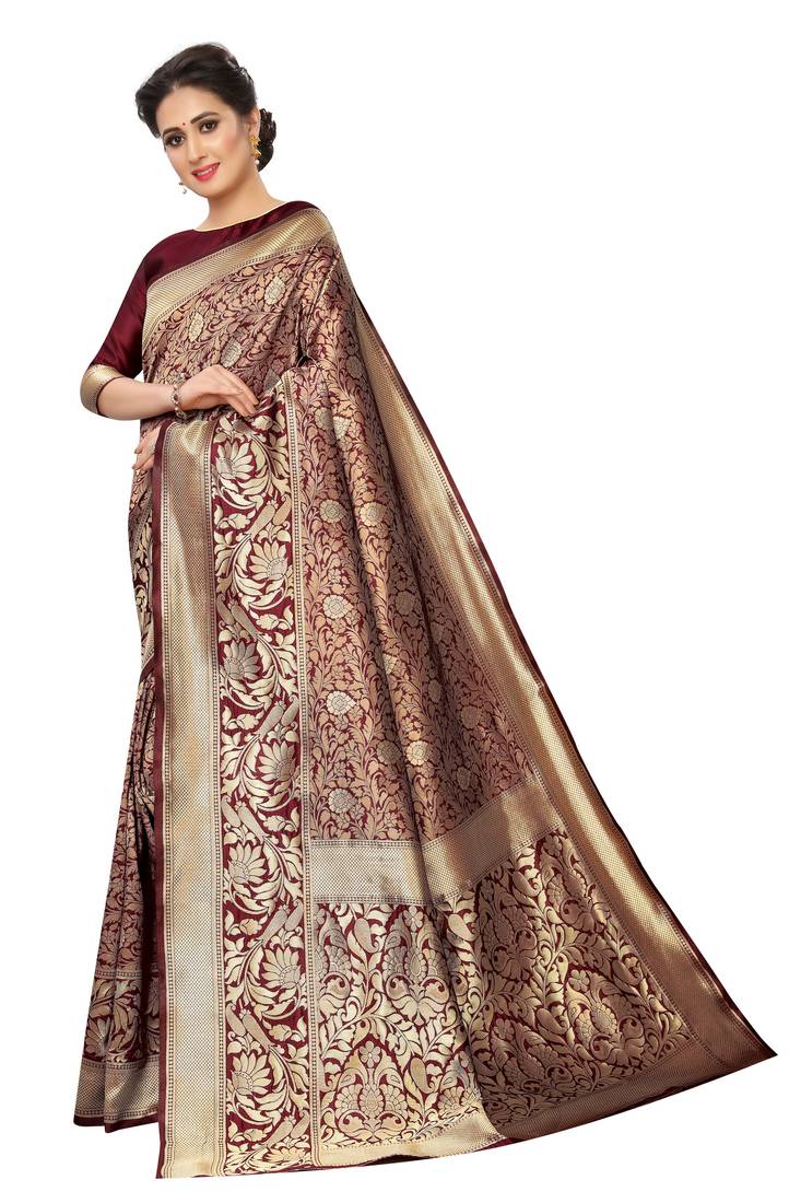 Maroon woven art silk saree with blouse