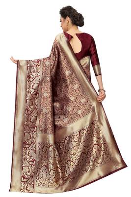 Maroon woven art silk saree with blouse 3