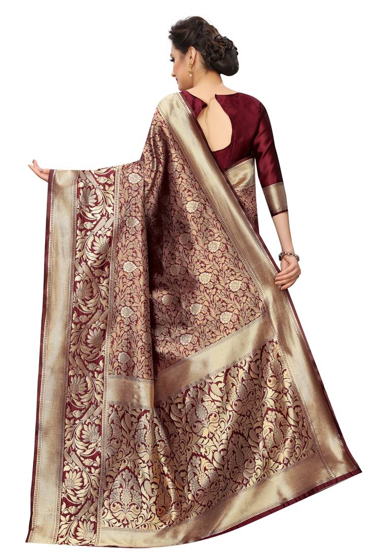 Maroon woven art silk saree with blouse