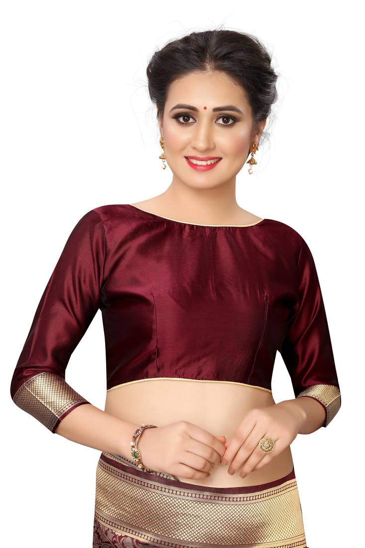 Maroon woven art silk saree with blouse