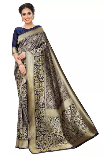 blue woven art silk saree with blouse