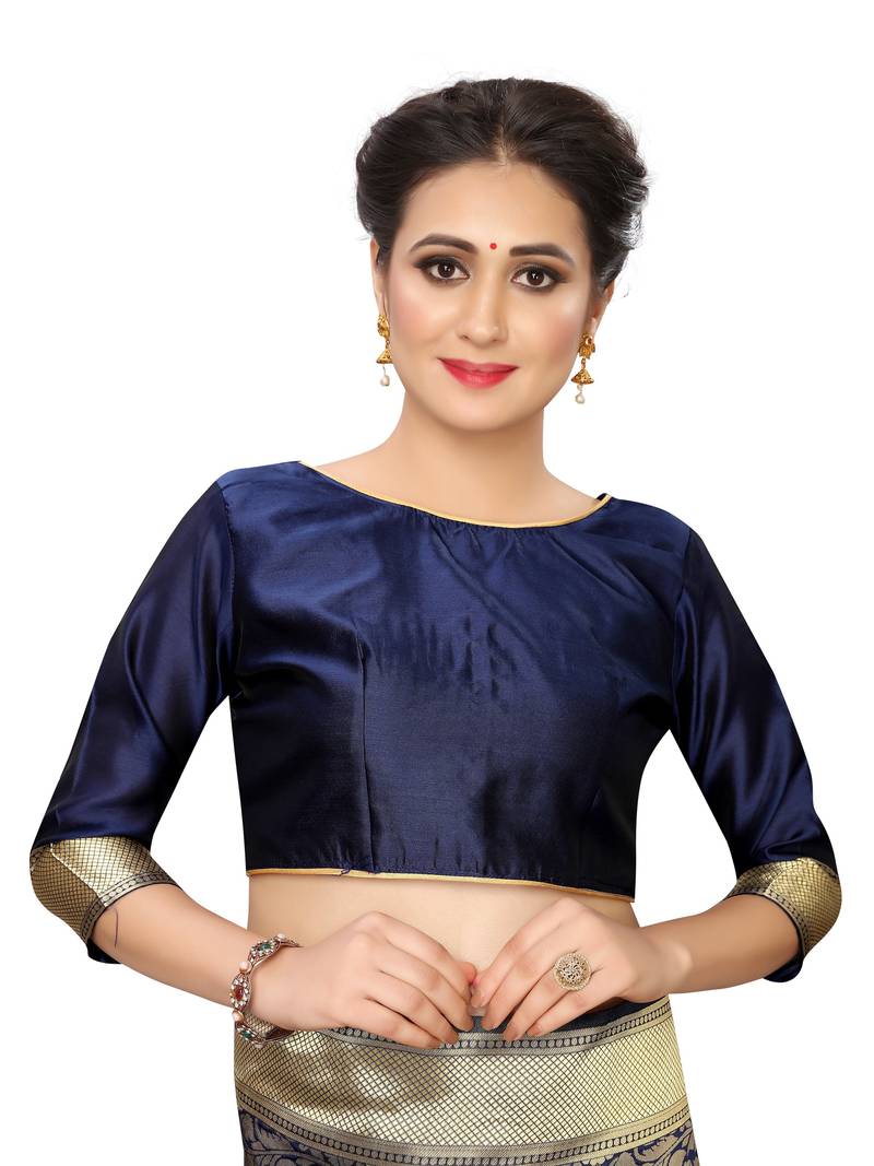 blue woven art silk saree with blouse