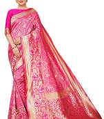 Pink woven art silk saree with blouse