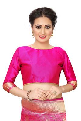 Pink woven art silk saree with blouse 4