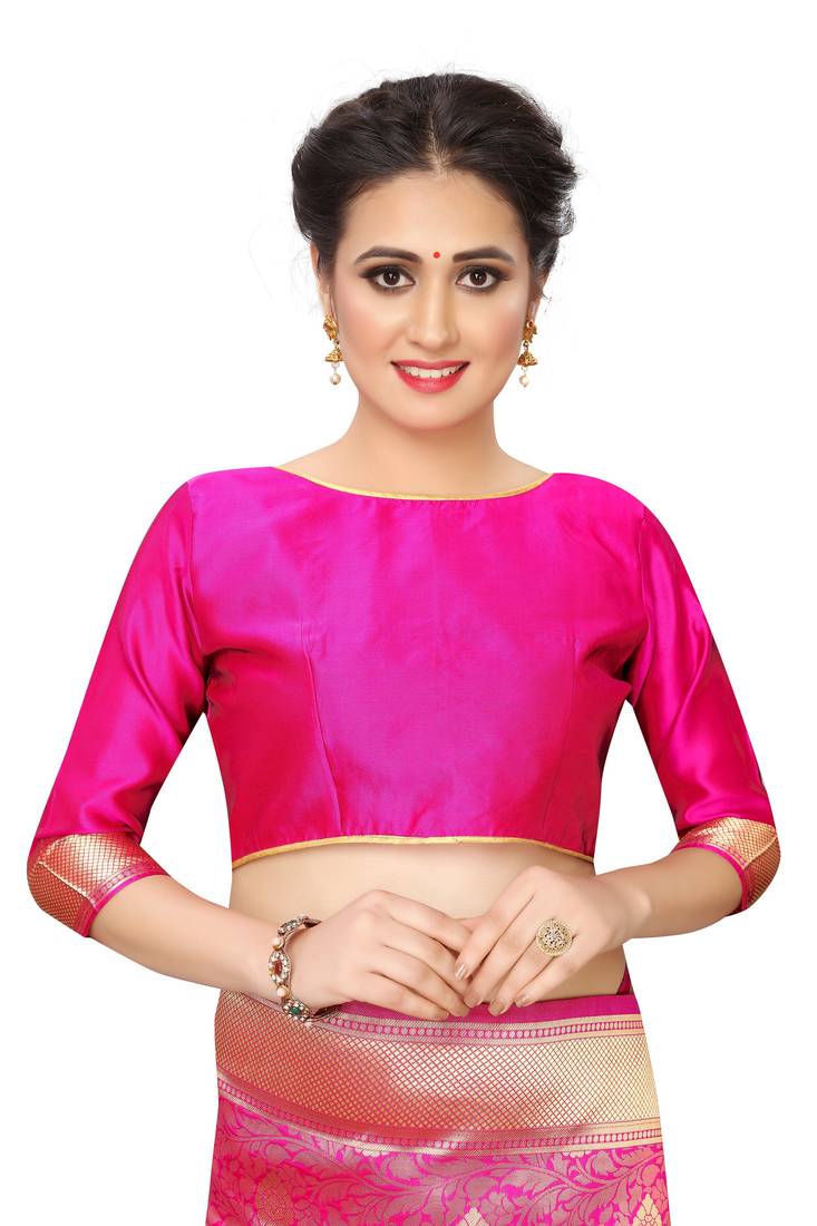 Pink woven art silk saree with blouse