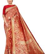 Red woven art silk saree with blouse